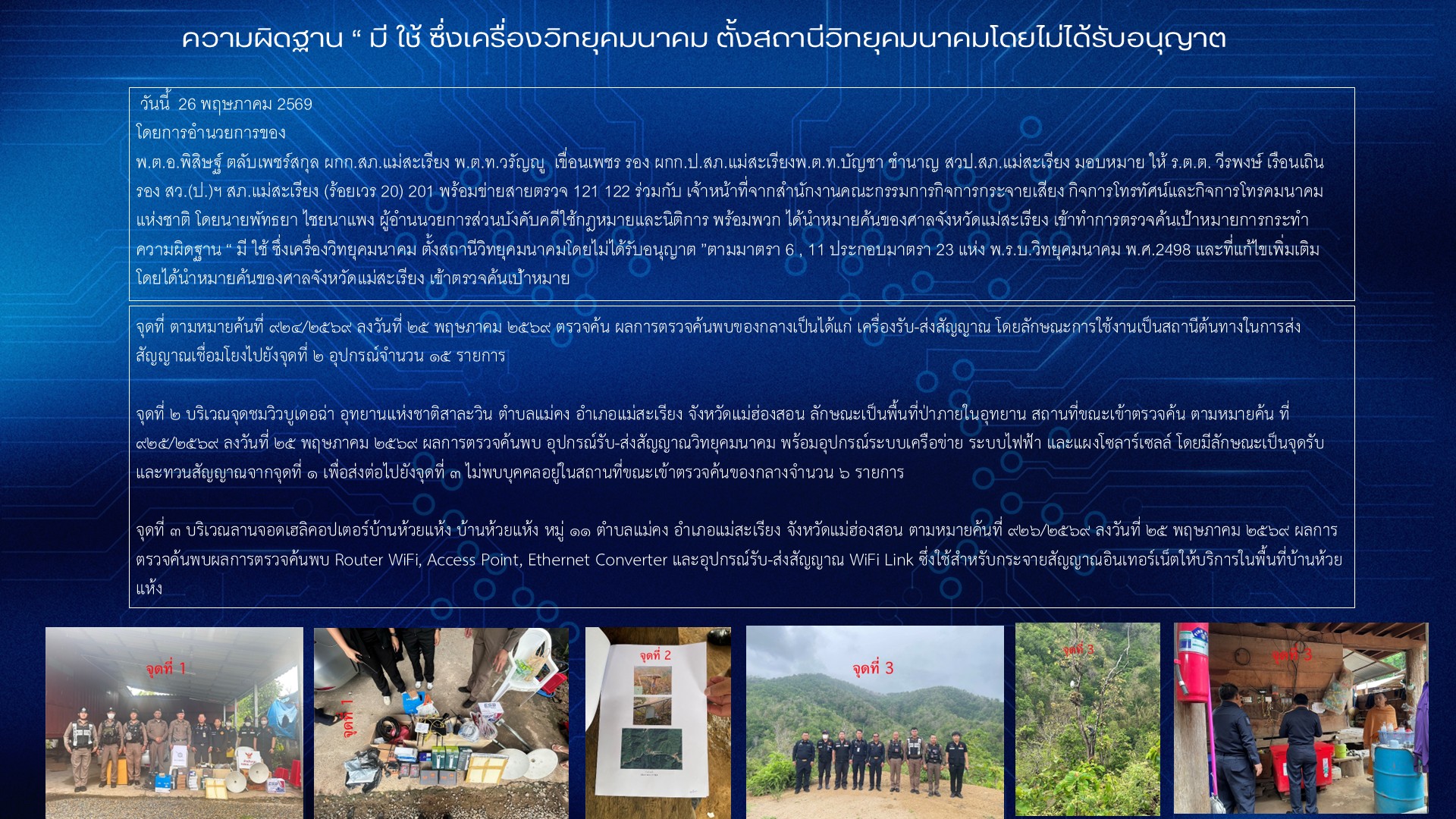 ความผิดฐาน “ มี ใช้ ซึ่งเครื่องวิทยุคมนาคม ตั้งสถานีวิทยุคมนาคมโดยไม่ได้รับอนุญาต