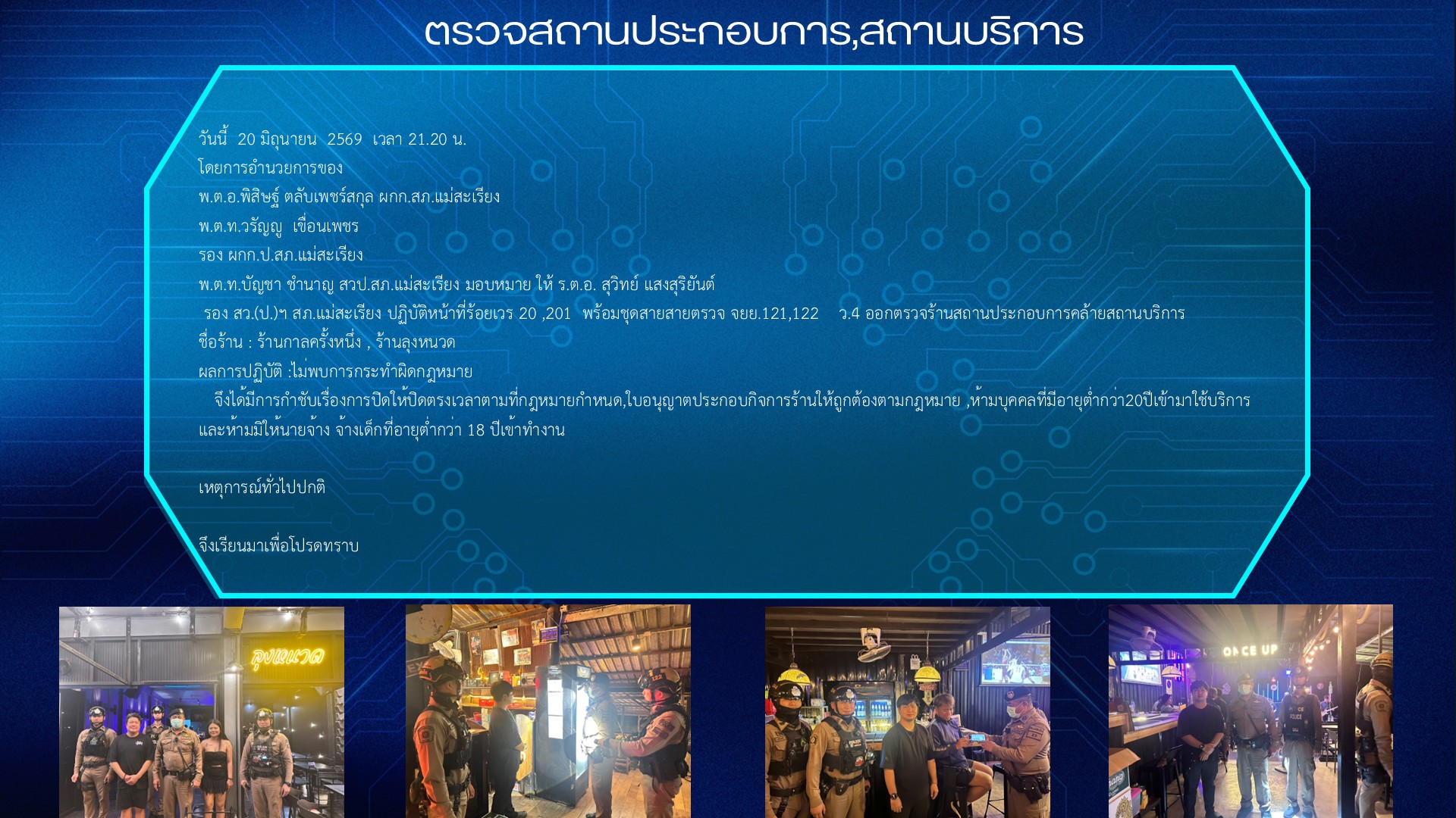 ตรวจสถานประกอบการ,สถานบริการ